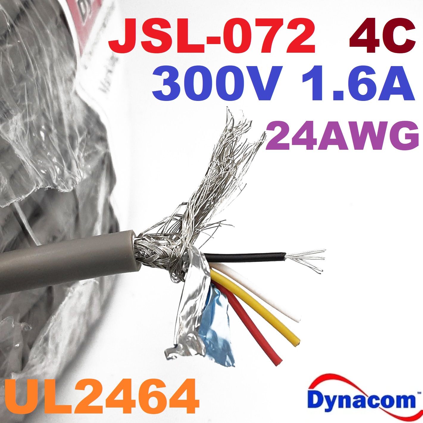 สายมัลติคอร์ 24AWG 4Core ยี่ห้อ Dynacom JSL-072 แบ่งขายเป็นเมตร UL2464 Multicore Cable 4Ways AL-Mylar Braid Shield สายคอมพิวเตอร์ ชิลล์ถัก ฟรอยด์