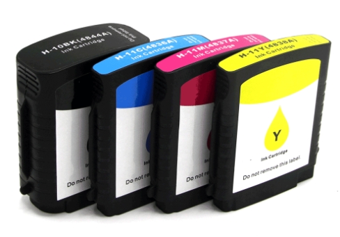 หมึกอิงค์เจ็ทเทียบเท่าHP 10 C4844A Black/HP11 C4836A Cyan/HP11 C4837A Magenta/HP11 C4838A Yellow สำหรับเครื่องHP Designjet 70
