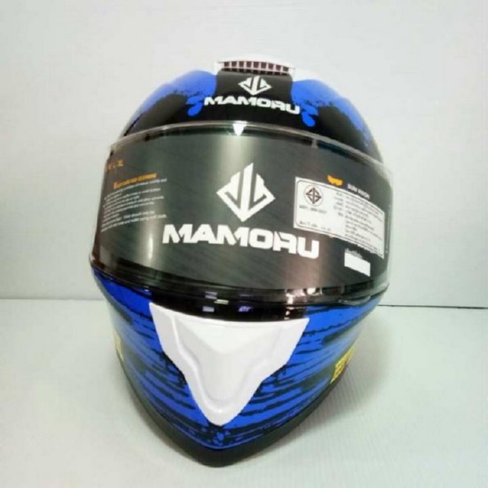 Mamoru หมวกกันน็อคหุ้มคาง ราคาถูก รุ่น mamoru cream สีน้ำเงิน-เหลือง แว่น 2 ชั้น นวมภายในถอดซักได้