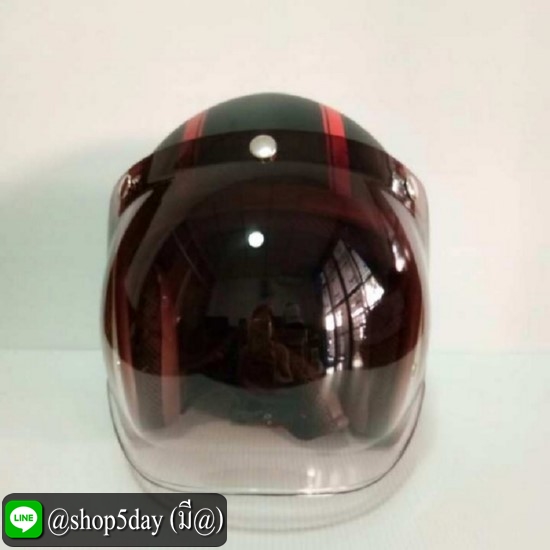 AVEX หมวกกันน็อควินเทจคลาสสิค ราคาถูก รุ่นLB HIGH สีดำด้านคาดแดง คิ้วน้ำตาล ผ้าน้ำตาล พร้อมชิวBUBBLE สีทูโทน