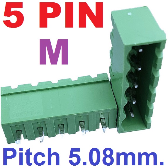 2EDG5.08-5P Plug-in Terminal Block 5 pin Sealed straight pin socket Male 300V 15A Pitch 5.08mm Wire Range 28-12AWG ตัวผู้