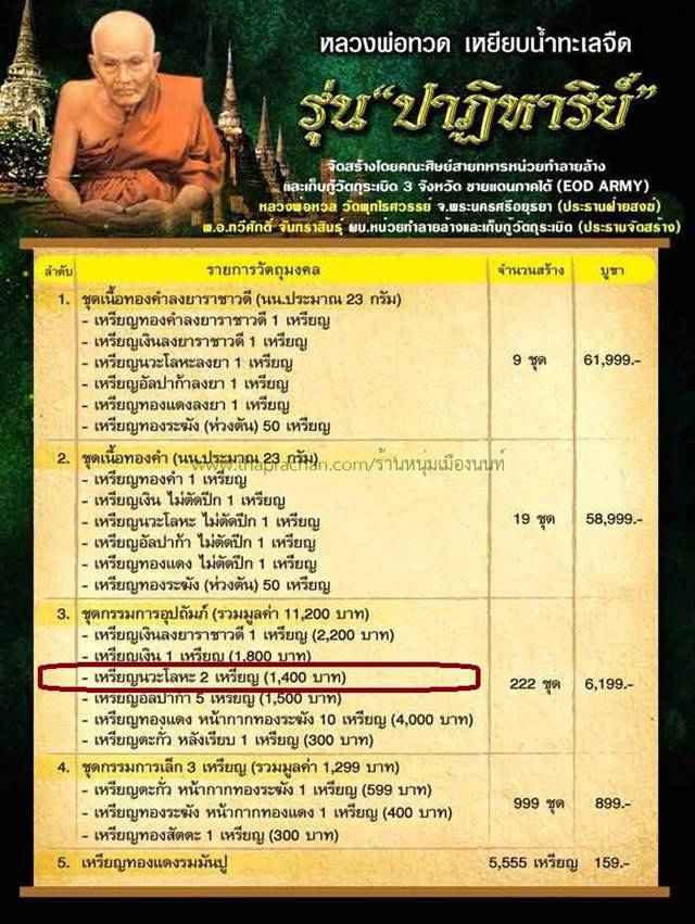 เหรียญหลวงพ่อทวด วัดพุธไธศวรรย์ จ.อยุธยา รุ่นปาฏิหาริย์ EOD ปี ๒๕๕๕ เหรียญแยกมาจากชุดกรรมการอุปถัมภ์ เนื้อนวะโลหะ หมายเลข ๔๓๐