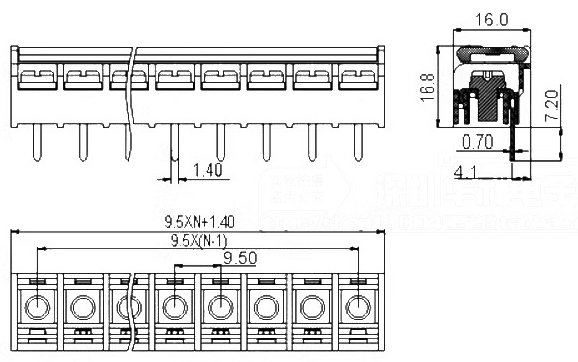 HB-9500-2P Terminal Block 300V 20A pitch 9.5mm Covered Connector