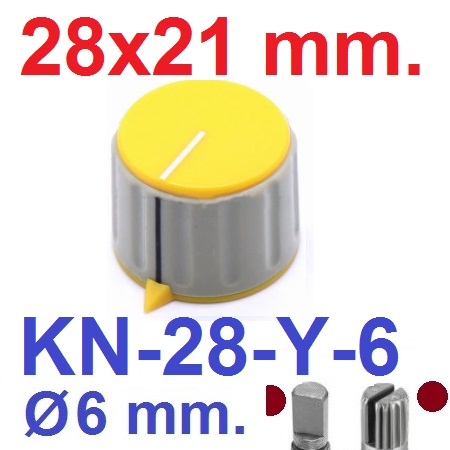 ลูกบิด KN-28-Y-6 สีเหลือง ยึดน๊อต ไต้ฝาครอบด้านบน KN-28-Y-6 colored rubber knob nut clamping rotating yellow color for rotary encoder potentiometer volume control ลูกบิดโวลุ่ม วอลลุ่ม