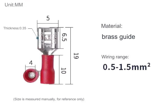 หางปลา FDD1.25-187 สีแดง แพ็กละ 20 ตัว สำหรับสายไฟ 0.5-1.5 mm2 (22-16 AWG) 300V Crimp Terminal หางปลาเสียบ FDD1-187 ตัวเมีย