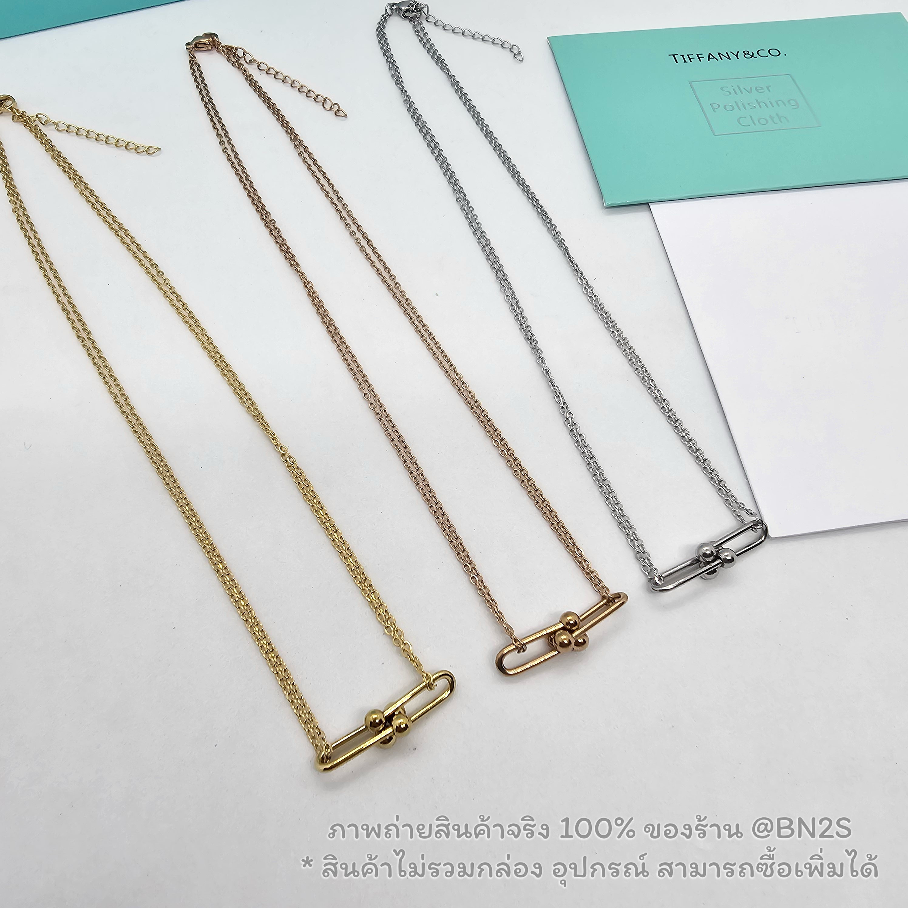 สีโรสโกลด์ | สร้อยคอทิฟฟานี่ TFN Double Link Pendant Necklace รุ่นดับเบิ้ลลิงค์ มี 3 สีให้เลือก ภาพถ่ายจากงานจริง งานสวยมาก พร้อมส่ง