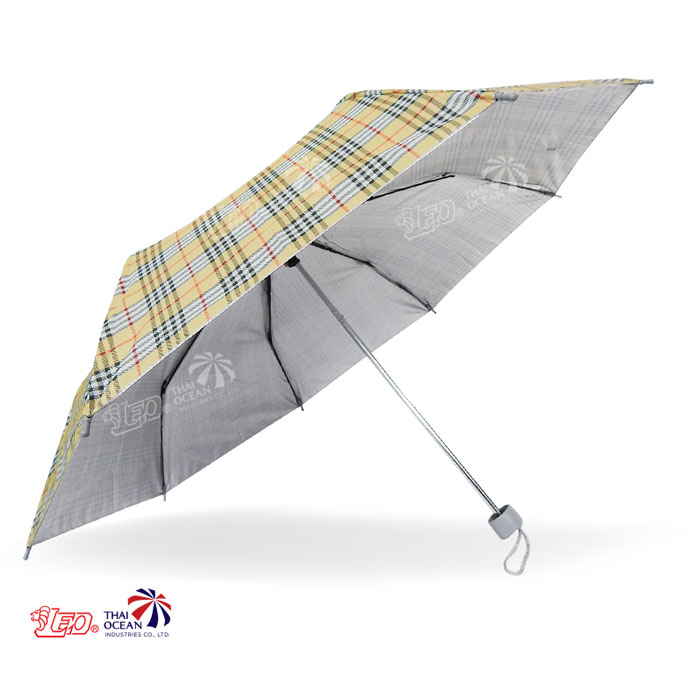 Leo ร่มพับ 3 ตอน ลายสก๊อต ผ้าเคลือบยูวีกันแดด ขนาด 22 นิ้ว (ขายส่ง) 12 คันต่อกล่อง