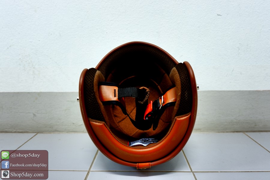 หมวกกันน็อคสไตล์วินเทจคลาสสิค สีสีบอร์นเงินด้าน ขอบน้ำตาล