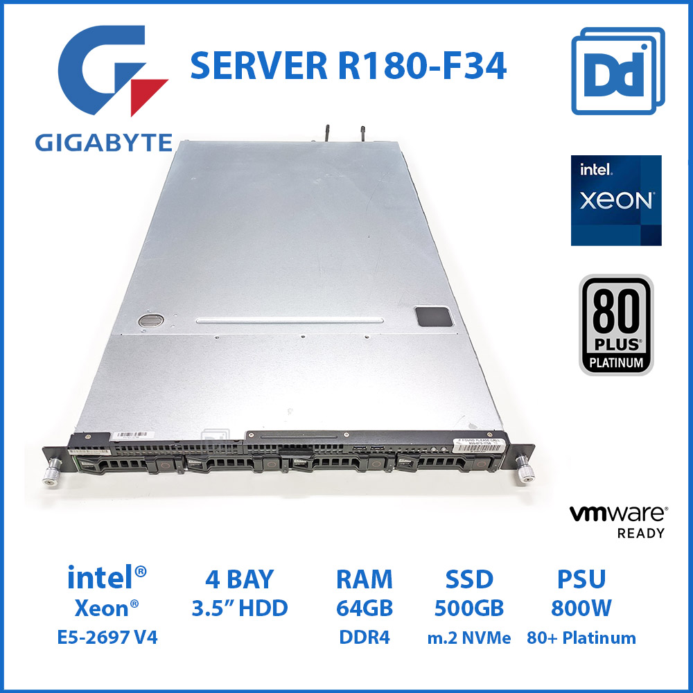 GIGABYTE R180-F34 XEON E5-2697 V4 36 Core 72 Thread RAM 64GB NVMe 500GB 1U SERVER เซิร์ฟเวอร์