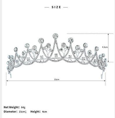 มงกุฏขนาดใหญ่ ประดับเพชร แบบปักกิ๊บแน่น ขนาด กว้าง 15.5 สูง 4.5 ซม.