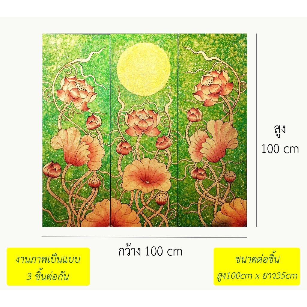 ภาพวาด รูปวาดดอกบัว ภาพติดผนัง ภาพมงคล เสริมดวง กรอบลอย ภาพแต่งบ้าน กรอบรูปติดผนัง ภาพติดผนังตกแต่งบ้าน G0016