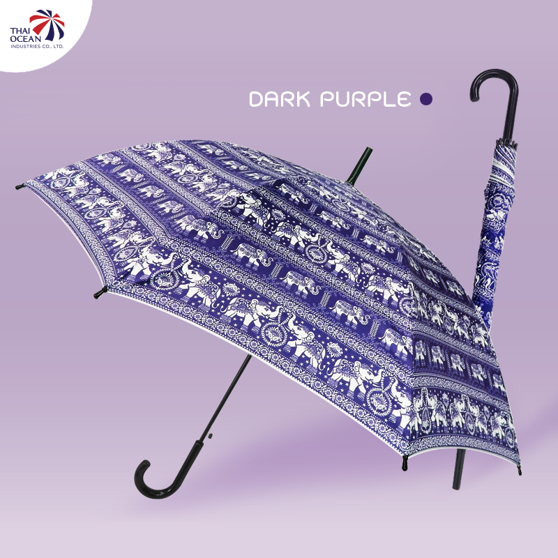 Leo ร่มยาวออโต้เปิด 21 นิ้ว ลายช้าง ผ้าเคลือบยูวีกันแดดและฝน