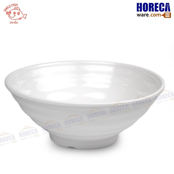 Japanese round bowl with waves, 7.5 inches [cream color] smiling fish