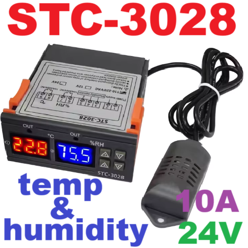 เครื่องควบคุมอุณหภูมิ ความชื้น STC-3028 24V 10A controller temperature and humidity dual-purpose