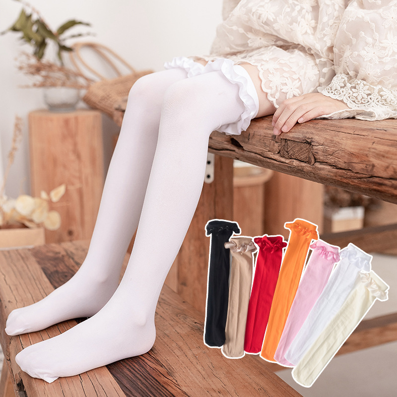 ถุงน่องยาวเลยเข่า สวยน่ารักสไตล์เกาหลี สีแดง สีดำ สีขาว แบบขนาดฟรีไซส์ 3-15 ปี