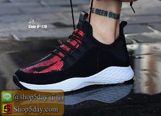 รองเท้าผ้าใบยอดฮิต ผ้ายืดหยุ่นดี นิ่มมาก (แดง-ดำ)
