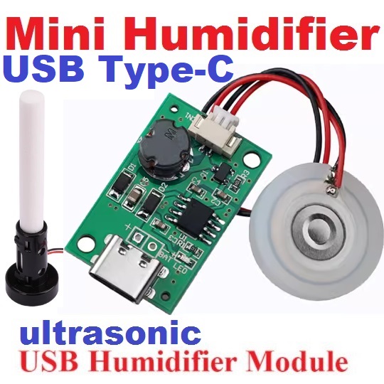 โมดูลสร้างไอน้ำ สร้างหมอก พร้องแท่งดูดซับน้ำครบชุด USB Type-C Humidifier DIY Kits Mist Maker and Driver Circuit Board Fogger Atomization Film Atomizer Sheet USB Spray Module Spray Fogger Discs พ่นหมอก