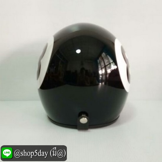 หมวกกันน็อคแนววินเทค สีดำเงา ลายเลข 8 ขอบดำ