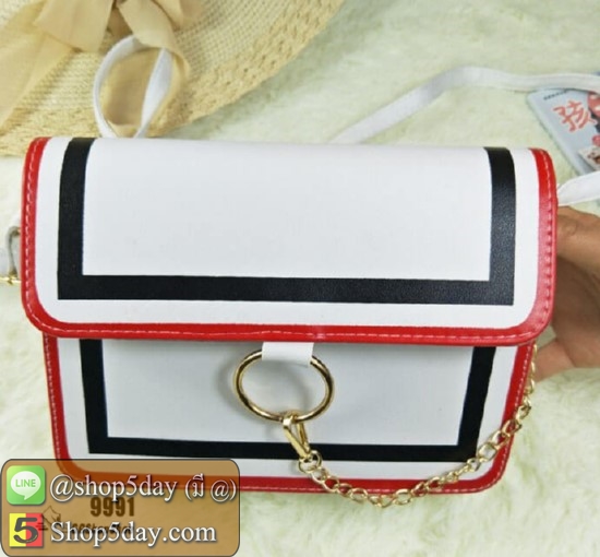 กระเป๋าสะพายแฟชั่นเกาหลีรุ่นห่วงโซ่กลม (สีขาว)