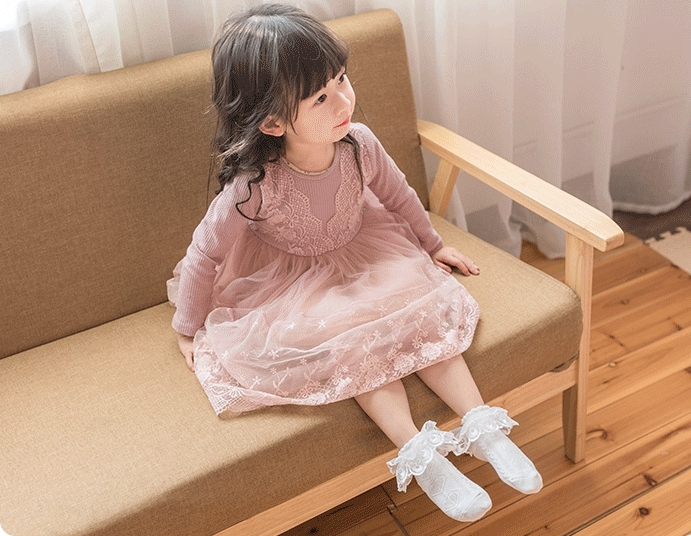 ถุงเท้าเด็กแบบสั้น ระบายลูกไม้ ผ้านุ่ม