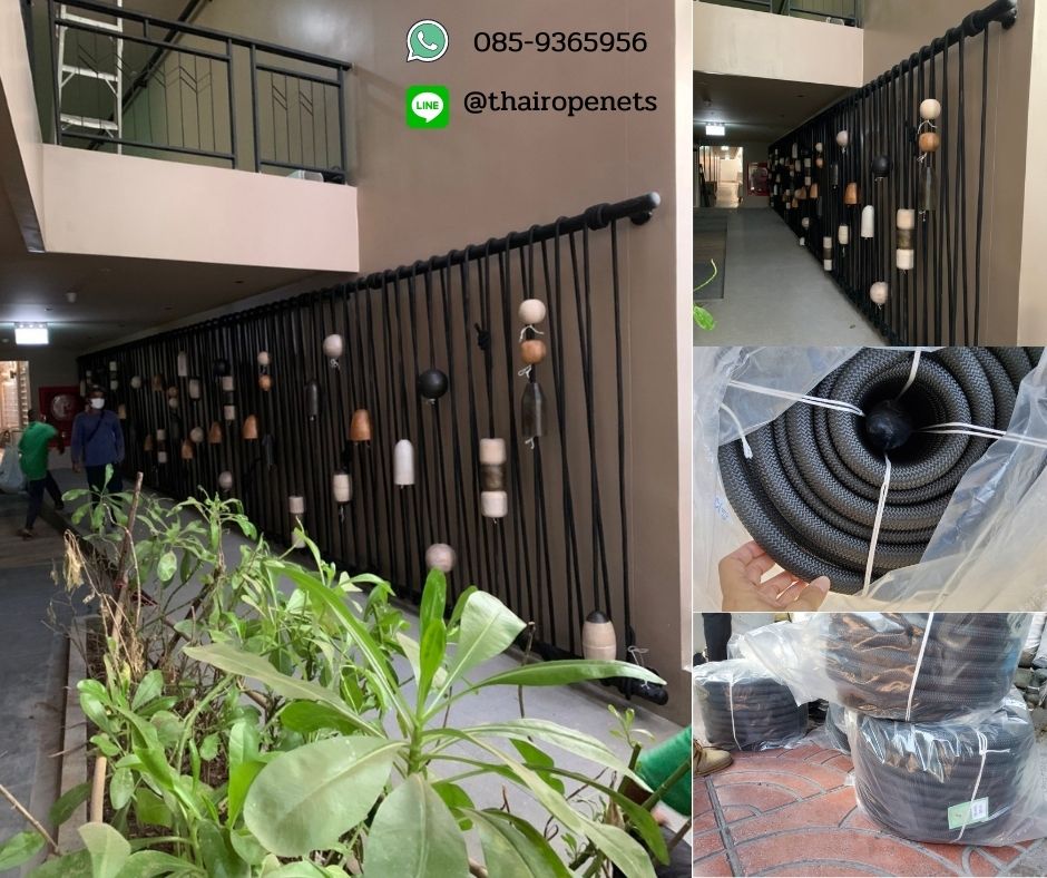 Size 24mm. เชือกใยเหนียว เชือกโพลีเอสเตอร์ ลายถักเปีย สีดำ