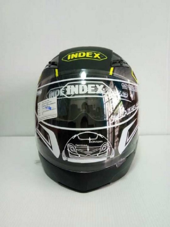 INDEX หมวกกันน็อค รุ่น TESLA ถอดคางได้ มีแว่น 2 ชั้น สามารถถอดคางได้ สีเขียวสะท้อนแสง