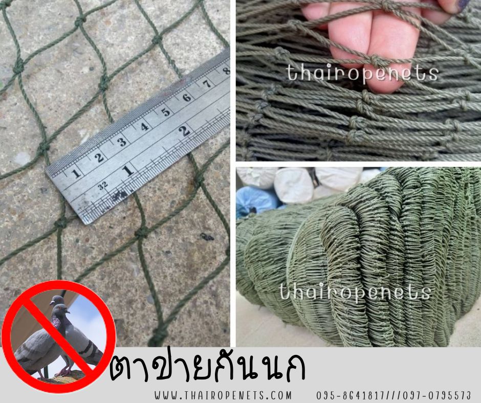 ตาข่ายกันนก bird netting กันงู สีเขียวขี้ม้า เกรดA + UV Protection เชือกหนา 1.5 มิล ช่องตา 3x3 cm. พร้อมส่ง