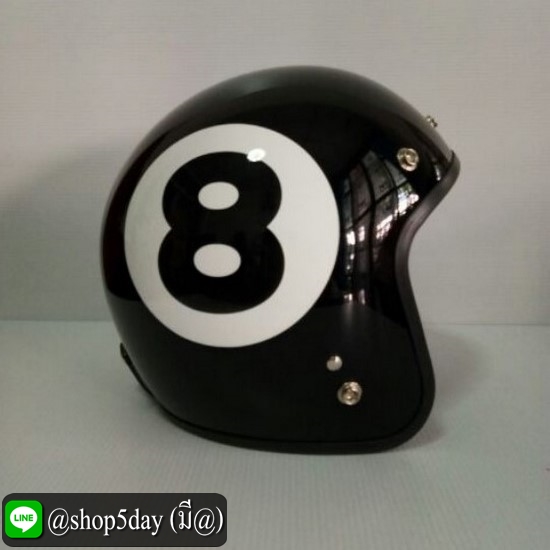 หมวกกันน็อคแนววินเทค สีดำเงา ลายเลข 8 ขอบดำ