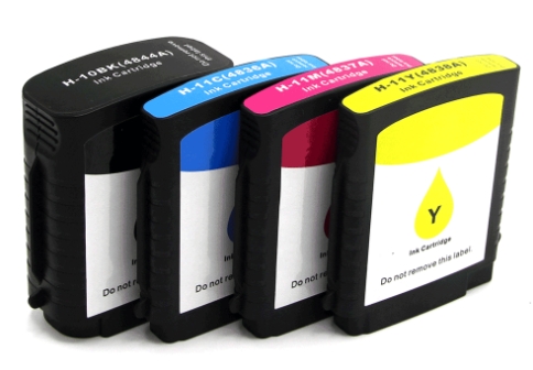 หมึกอิงค์เจ็ทเทียบเท่าHP 10 C4844A Black/HP11 C4836A Cyan/HP11 C4837A Magenta/HP11 C4838A Yellow สำหรับเครื่องHP Designjet 70