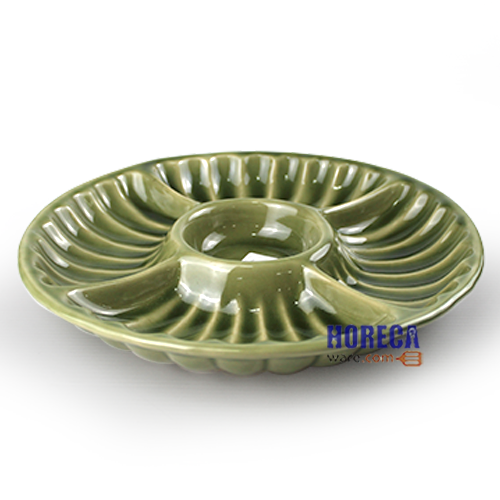 Round appetizer plate, green pattern, Chat brand