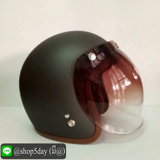 AVEX หมวกกันน็อควินเทจคลาสสิค ราคาถูก รุ่นLB สีเทาด้าน คิ้วน้ำตาล ผ้าน้ำตาล พร้อมชิวBUBBLE สีทูโทน