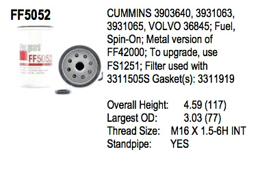 FF5052 Fuel Filter / ไส้กรองน้ำมันโซล่า