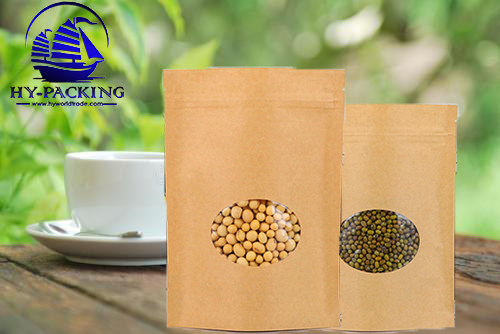 ถุงคราฟท์เปิดหน้าใส ทรงวงรี ตั้งได้ แบบมีซิบล็อค ****(จำนวน 50 ซอง)****