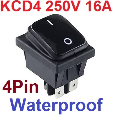 สวิตช์กันน้ำ 2 ทาง 4 ขา ไม่มีไฟ AC 250V 16A KCD4 DPST On-Off Switch 4 Pin Black color Waterproof Rocker Switch High Current Power Rocker 2 Gear 4 Foot Waterproof Power Switch สวิตช์กระดก
