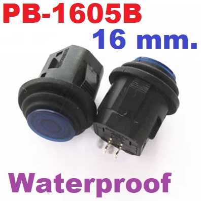 สวิทช์กดติดปล่อยดับ PB-1605B 16มม. กันน้ำ สีน้ำเงิน ไม่มีไฟ Waterproof switch self-reset no light blue 16mm.