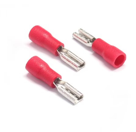 หางปลา FDD1.25-110 สีแดง สำหรับสายไฟ 0.5-1.5 mm2 (22-16 AWG) 300V แพ็กละ 20 ตัว Crimp Terminal หางปลาเสียบ FDD1-110 ตัวเมีย