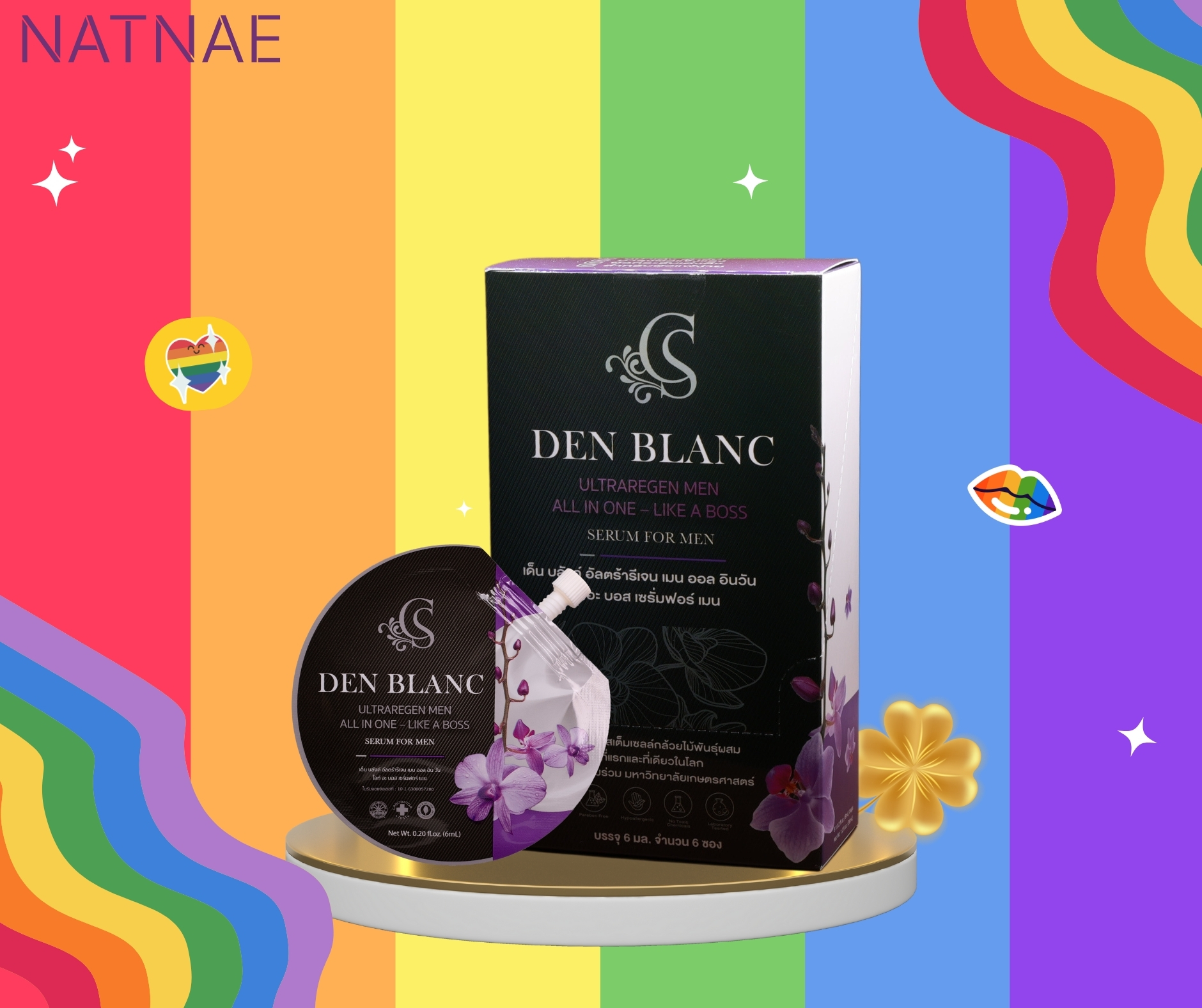 DenBlanc เซรั่มบำรุงผิวหน้า สารสกัดจากสเต็มเซลล์กล้วยไม้พรีเมี่ยม สีดำ 6 ml. แบบกล่องบรรจุ 6 ซอง