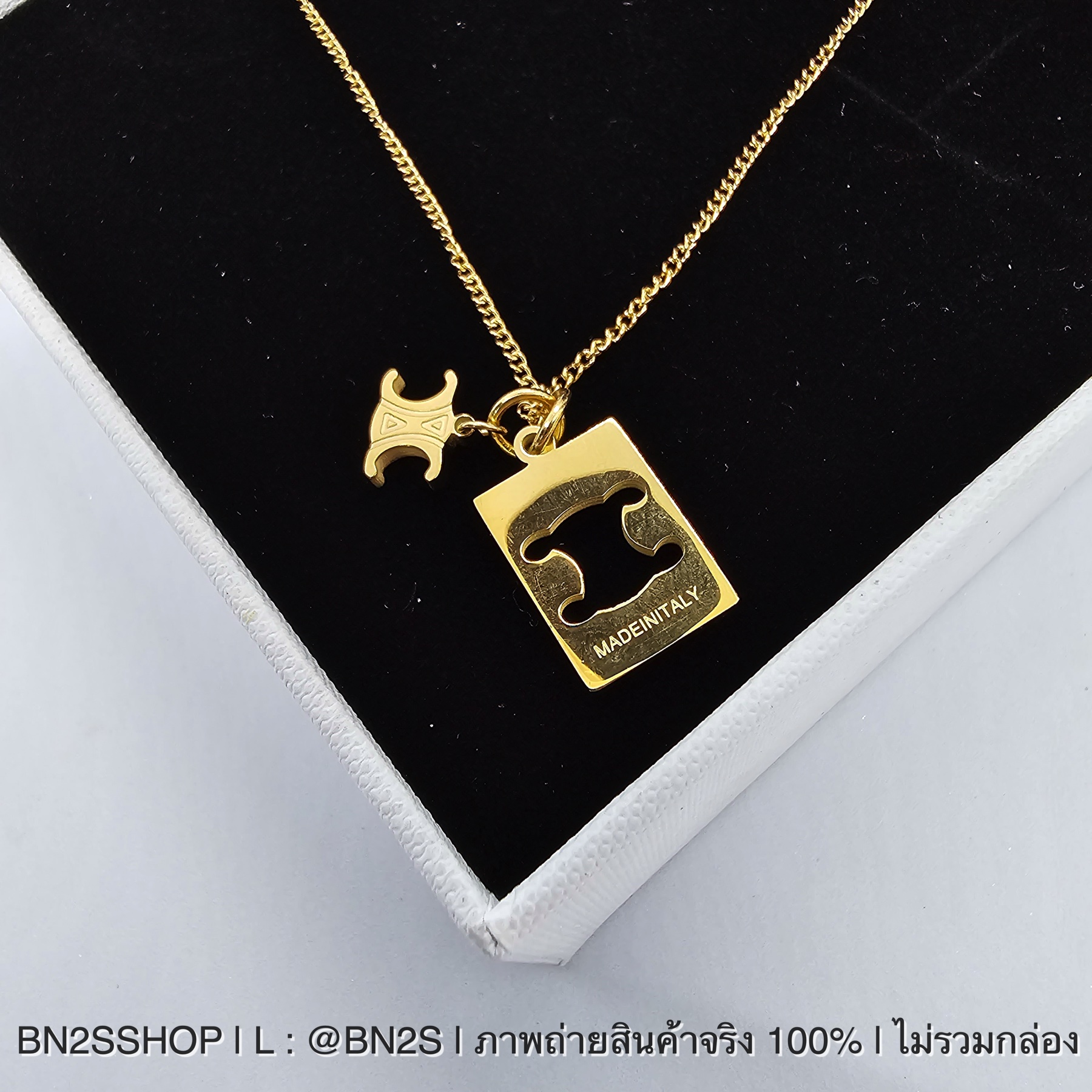 Celine Triomphe plate Necklace สร้อยคอห้อยป้ายเพลทซีลีน สีทอง งานสวย