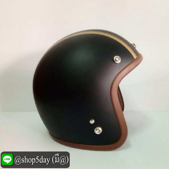 AVEX หมวกกันน็อควินเทจคลาสสิค ราคาถูก รุ่นLB HIGH สีดำด้านคาดทอง คิ้วน้ำตาล ผ้าน้ำตาล