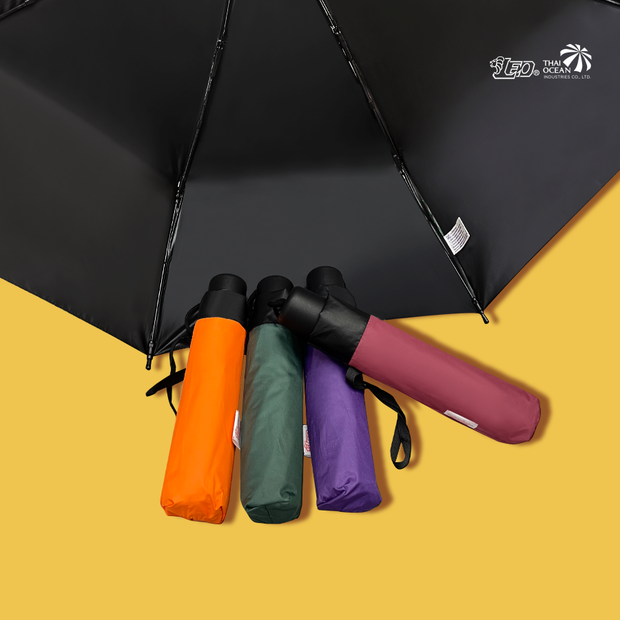 Leo ร่มพับ 3 ตอน พกพาสะดวก ผ้ายูวีดำกันแดด 99% กันแดดได้ดีกว่าผ้า UV สีเงิน