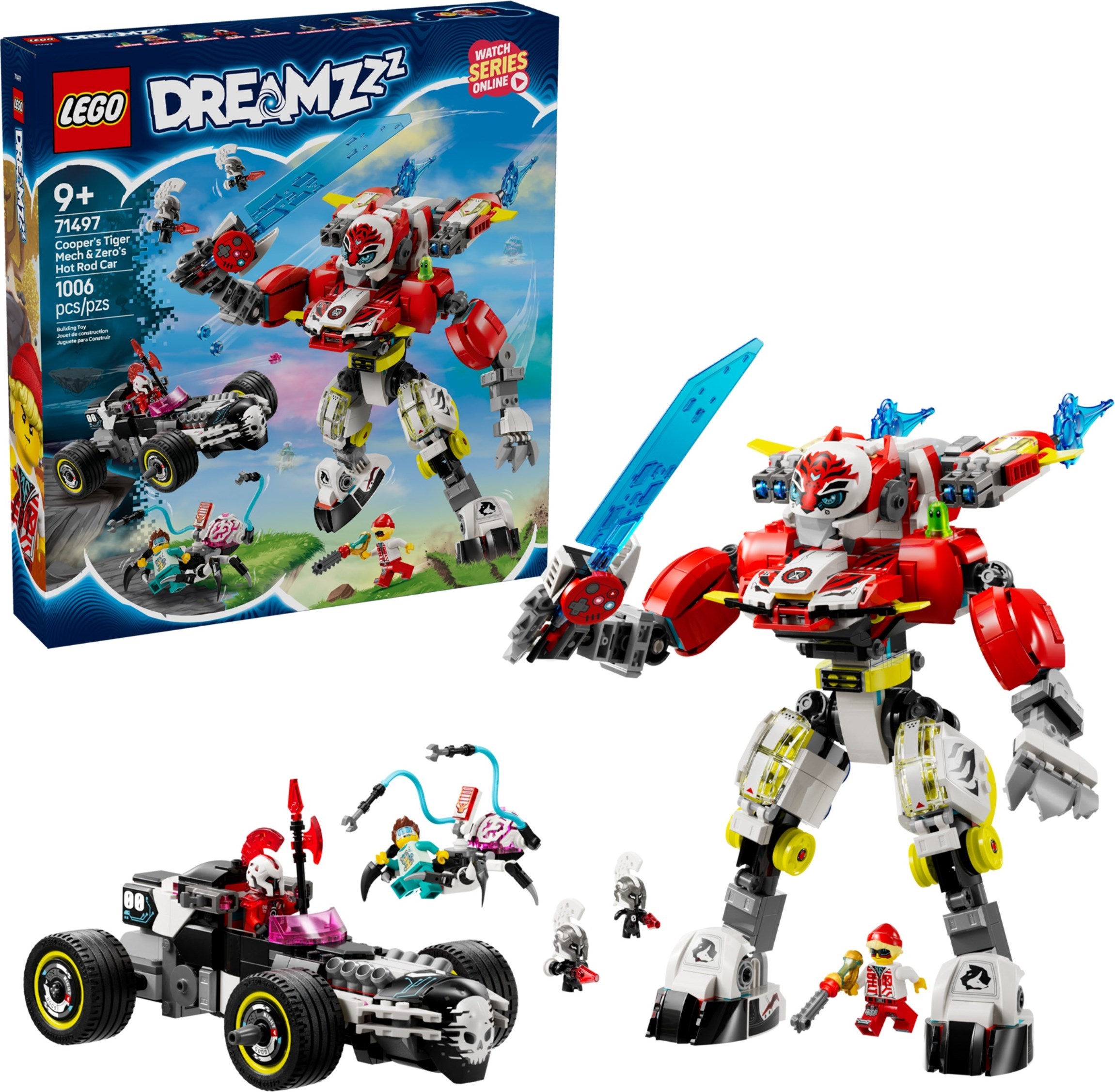 LEGO DREAMZzz เลโก้ 71497 Cooper's Tiger Mech and Zero's Hot Rod Car