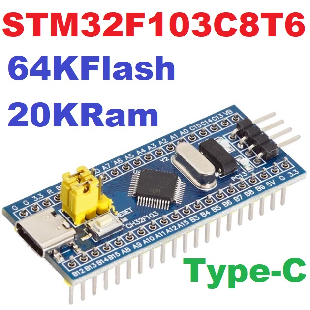 STM32F103C8T6 บัดกรีขาแล้ว STM32 64KFlash 20KRam Type-C soldered pin header STM32 ARM System Development Board
