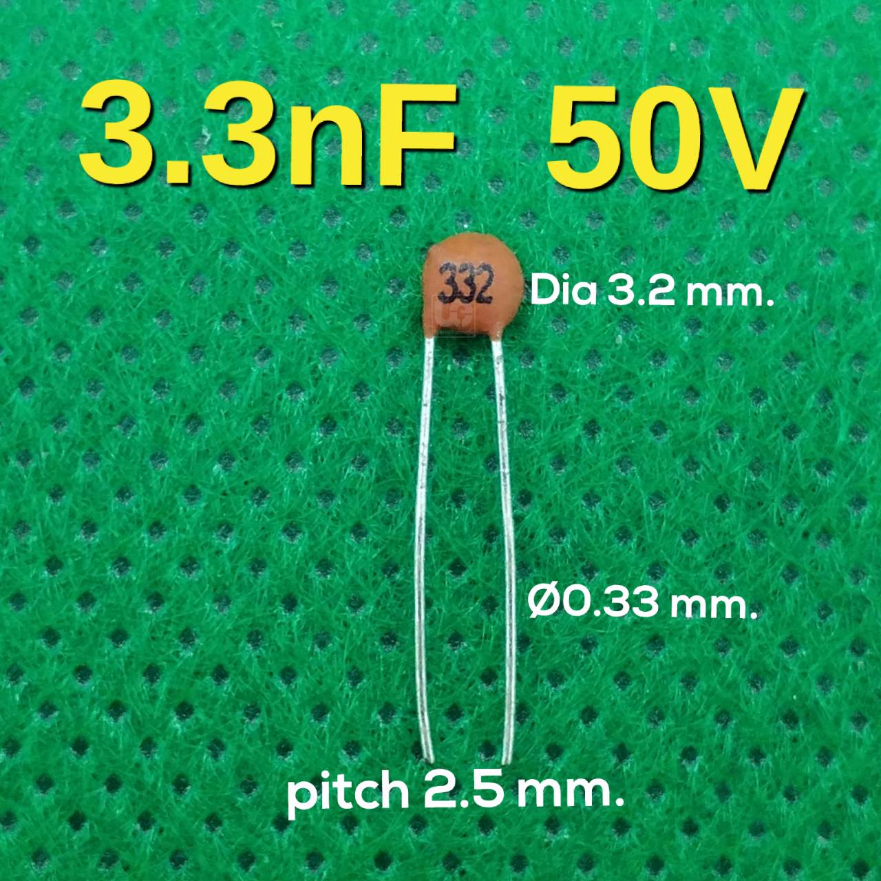 ตัวเก็บประจุแบบเซรามิก 3.3nF 50V Ceramic Disc Capacitor Tolerance 10%