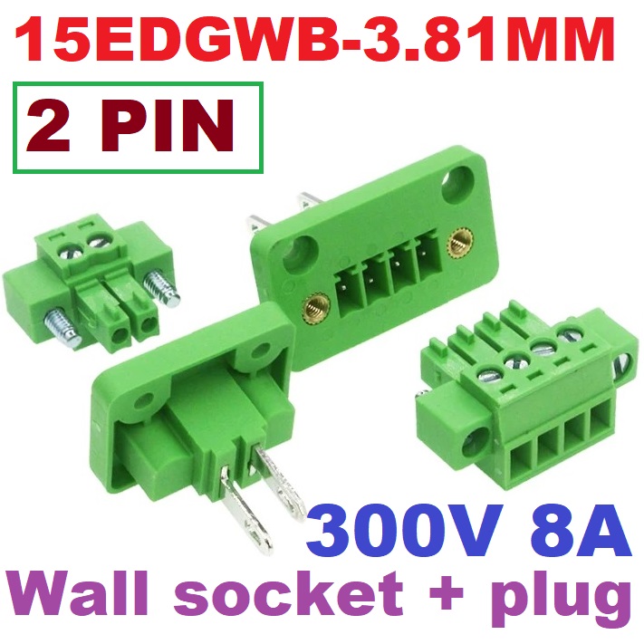 Wall plug-in terminals 15EDGWB-3.81MM 2Pin with flange ears (Wall socket + plug)