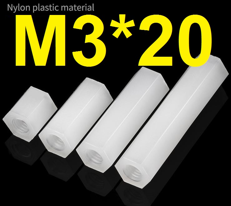 เสาน็อตไนลอน เกลียวใน 2 ด้าน สีขาว ขนาด 3มม. ยาว 20 มม. NUT Nylon M3*20 Hexagonal nylon double pass nylon isolation column PCB spacer support เสารอง ไนล่อน
