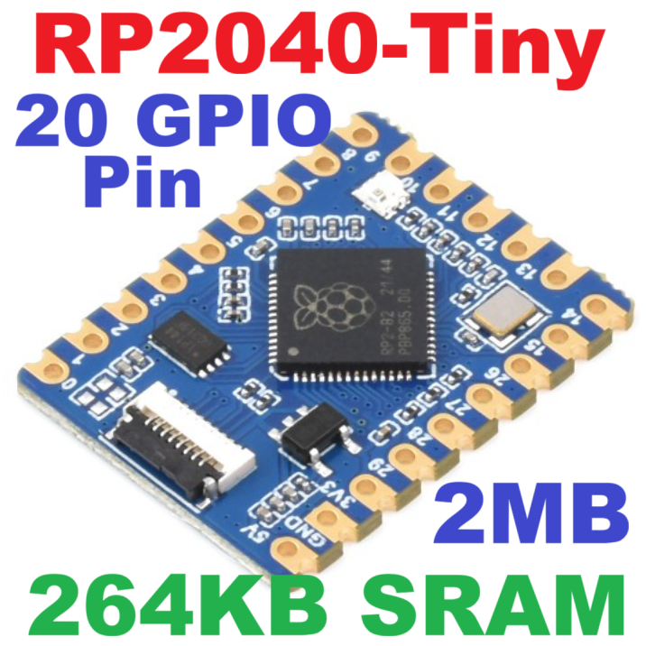 waveshare RP2040-Tiny Mini Development Board Raspberry Pi PICO 264KB SRAM 2MB FlashDual-Core Arm Processor,Support C/C++, MicroPython, Arduino