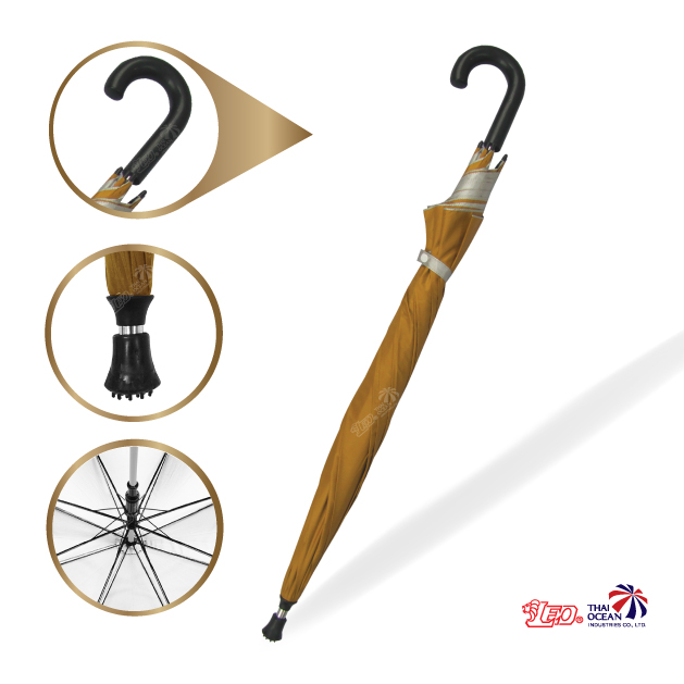 Leo ร่มพระสงฆ์ แบบยาวสปริง ด้ามงอใหญ่ ปลายกันลื่น ขนาด 28 นิ้ว ขนาดใหญ่ กางง่าย