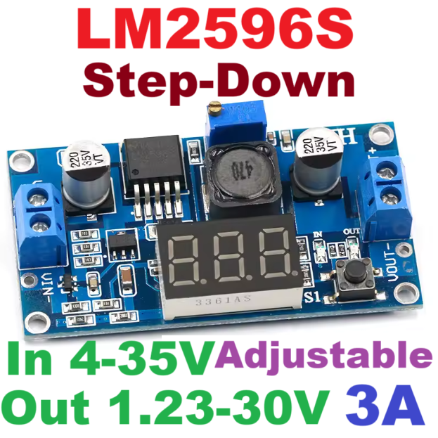 LM2596 DC-DC step-down module 4-35V to 1.25-30V 3A 220/220V adjustable with digital display voltmeter regulated power supply module LM2596