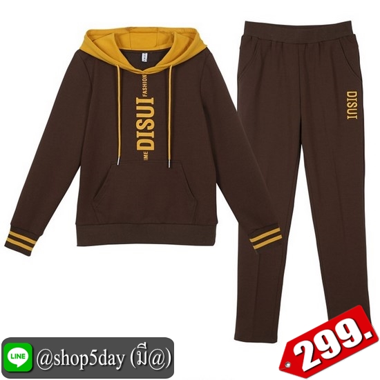 🔥 ชุดเซต 2 ชิ้น เสื้อแขนยาวมีฮูด+กางเกงขายาว สไตล์สปอร์ต