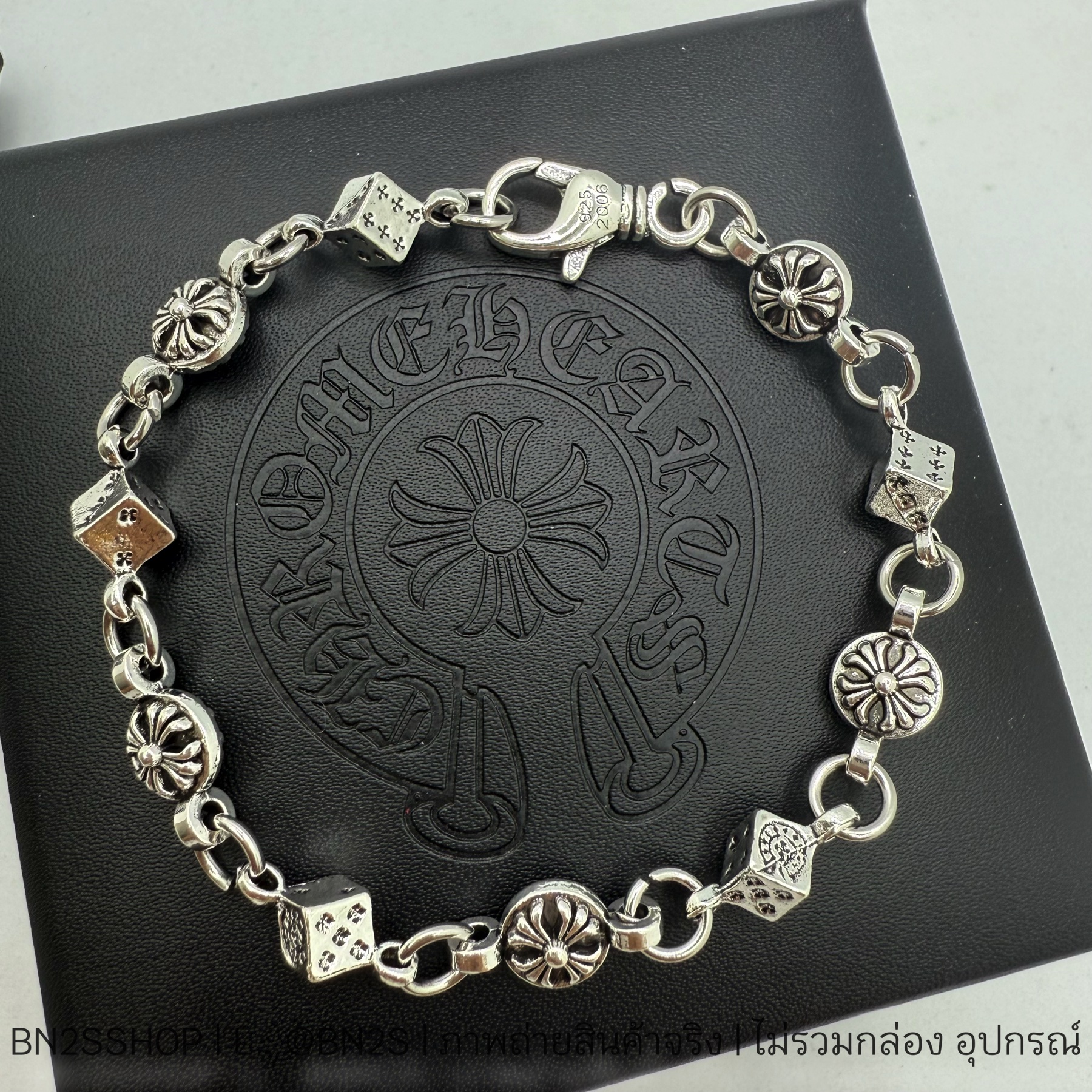 Chrome Heart DICE AND CROSSBALL BRACELET สร้อยข้อมือโครมฮาร์ทท จี้ลูกเต๋า อะไหล่เงิน พร้อมส่ง